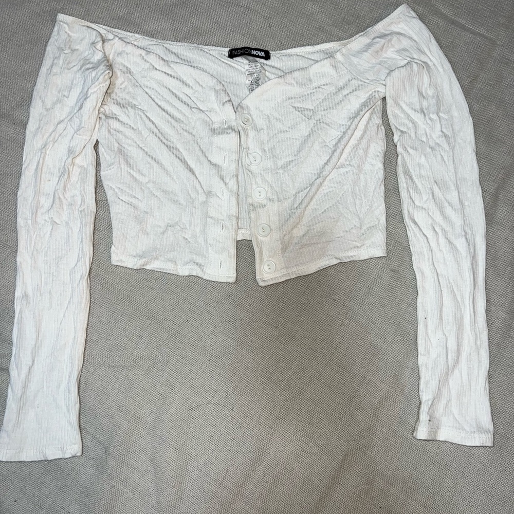 Fashion Nova Cream Button-Up Top